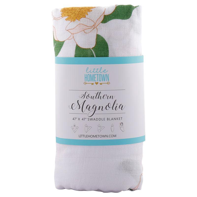 Gift Set: Southern Magnolia Baby Muslin Swaddle Blanket and Burp Cloth/Bib Combo