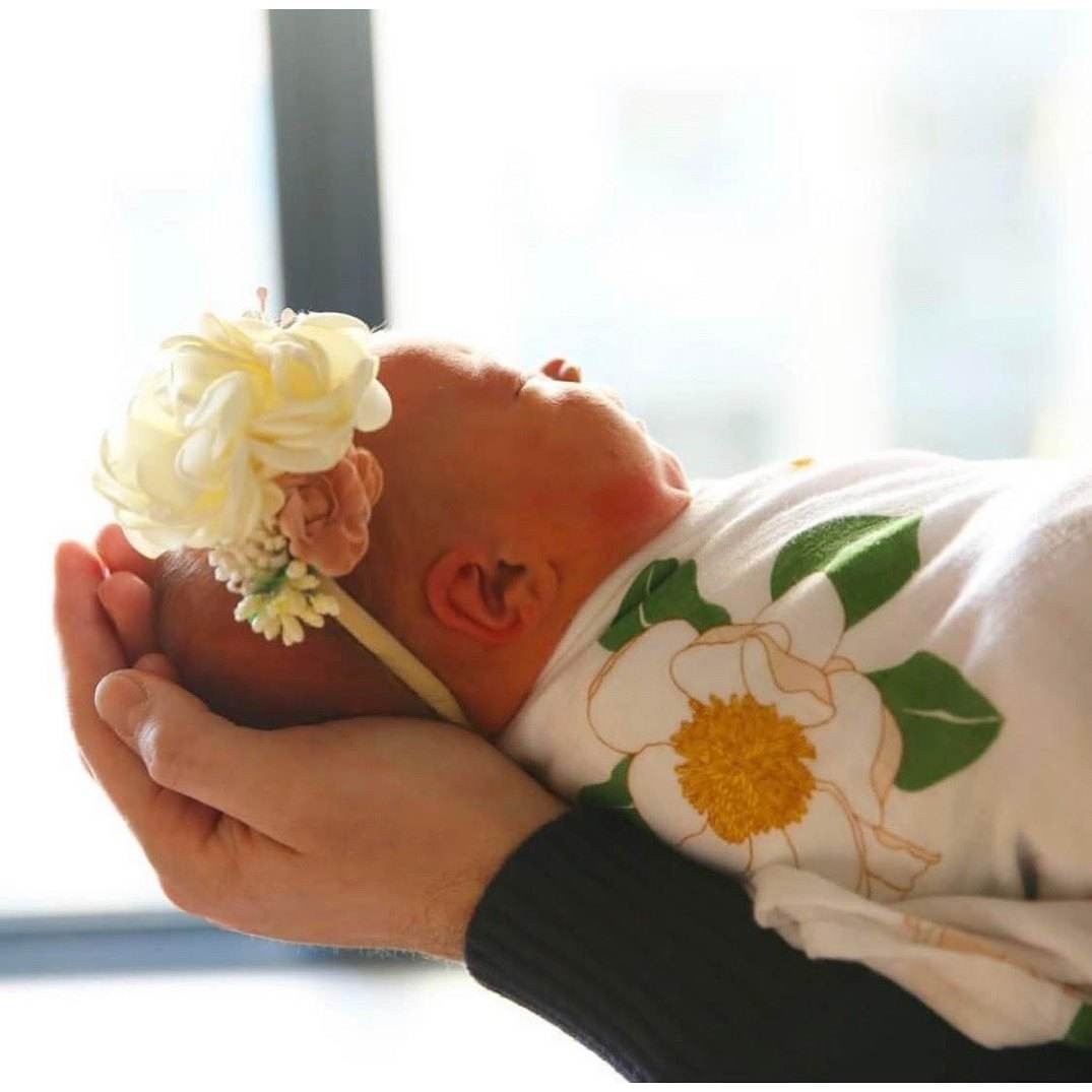 Gift Set: Southern Magnolia Baby Muslin Swaddle Blanket and Burp Cloth/Bib Combo back view