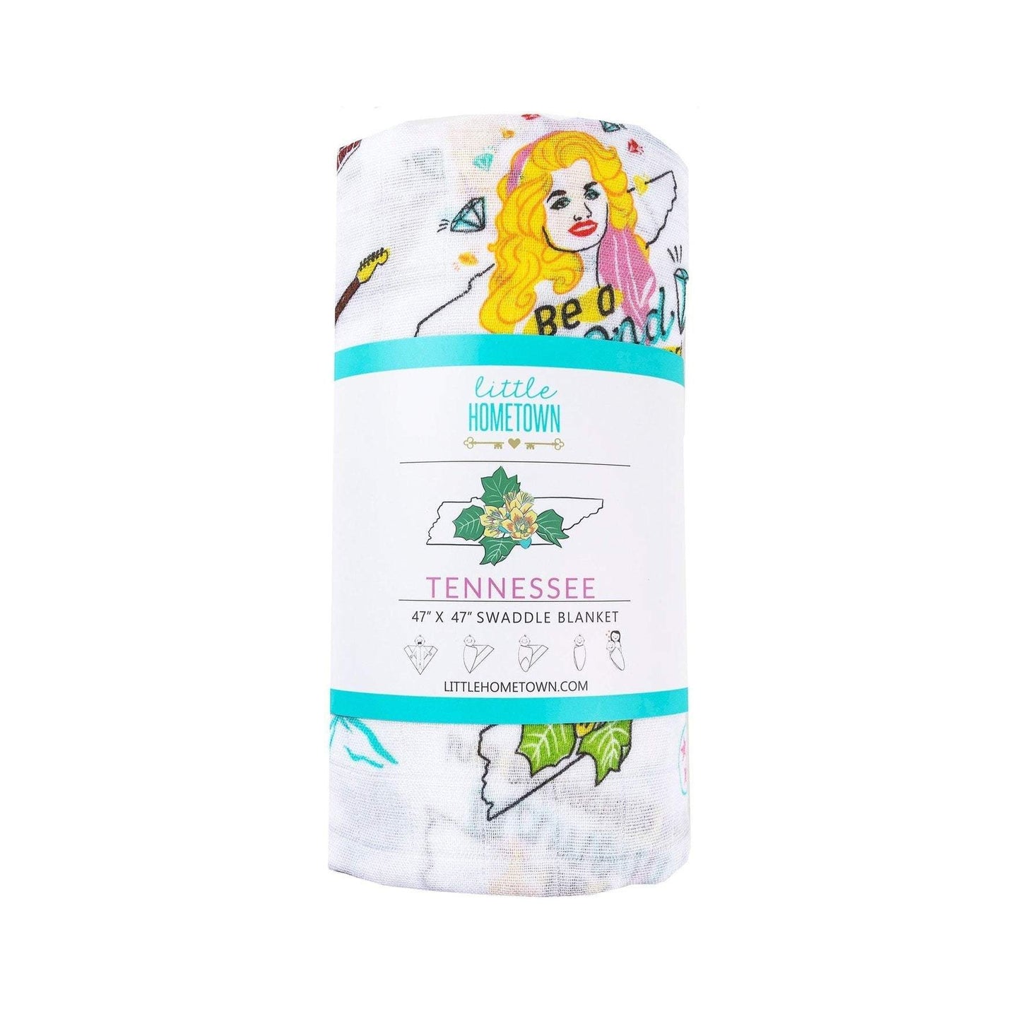 Gift Set: Tennessee Baby Muslin Swaddle Blanket and Burp Cloth/Bib Combo (Floral) styling detail