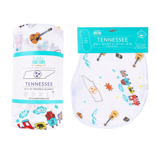Gift Set: Tennessee Baby Muslin Swaddle Blanket and Burp Cloth/Bib Combo