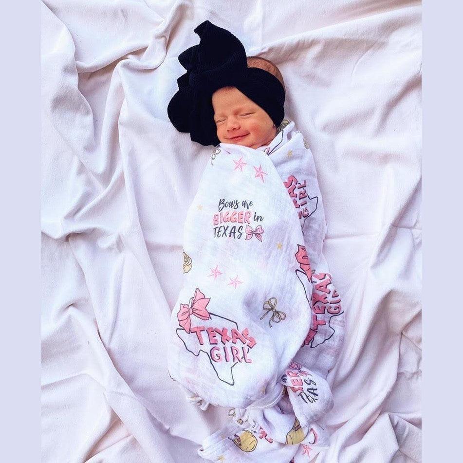 Gift Set: Texas Baby Girl Muslin Swaddle Blanket and Burp Cloth/Bib Combo detail view