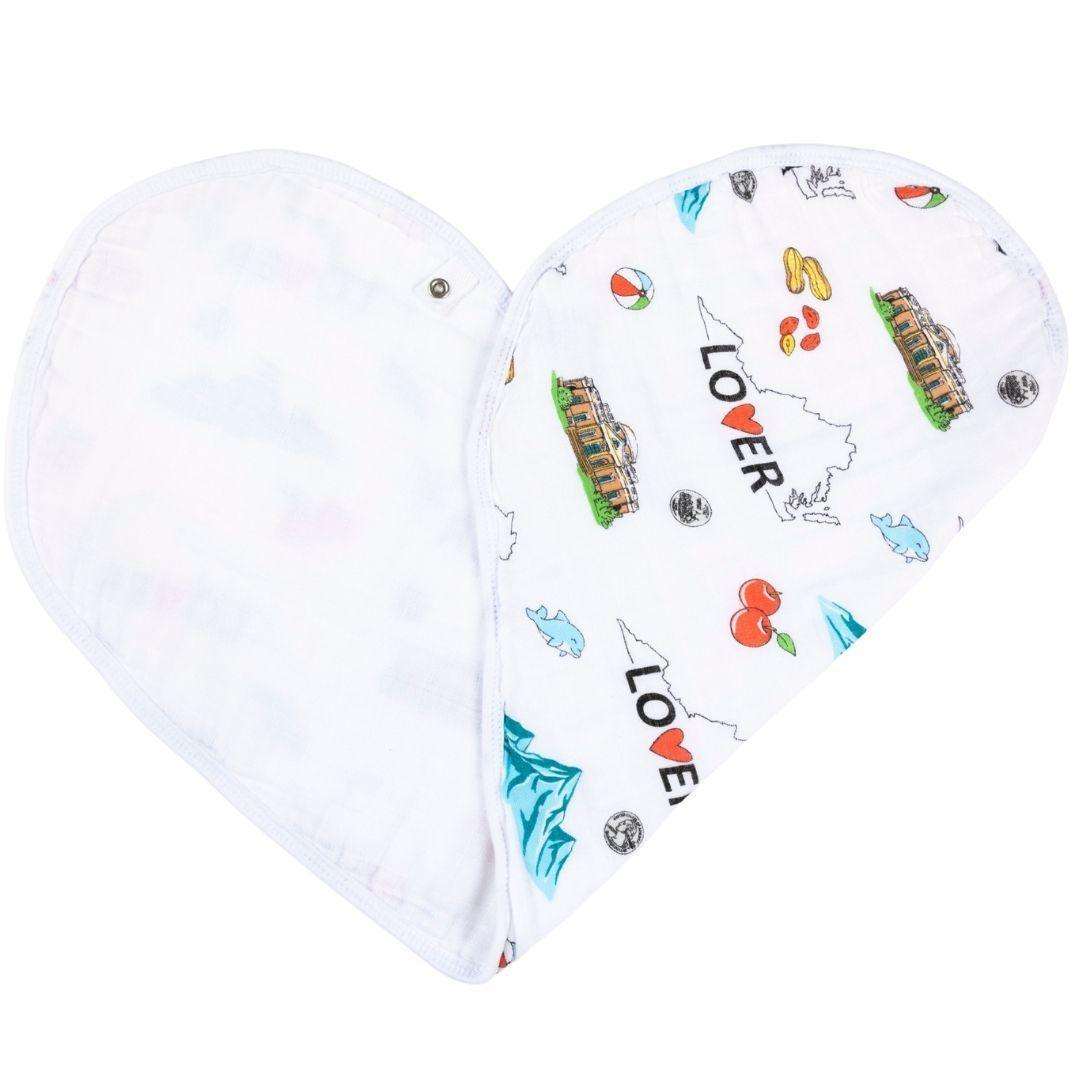 Gift Set: Virginia Baby Muslin Swaddle Blanket and Burp Cloth/Bib Combo full length view