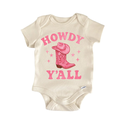 Howdy Yall Pink Boots Cowgirl Newborn Baby Onesie®