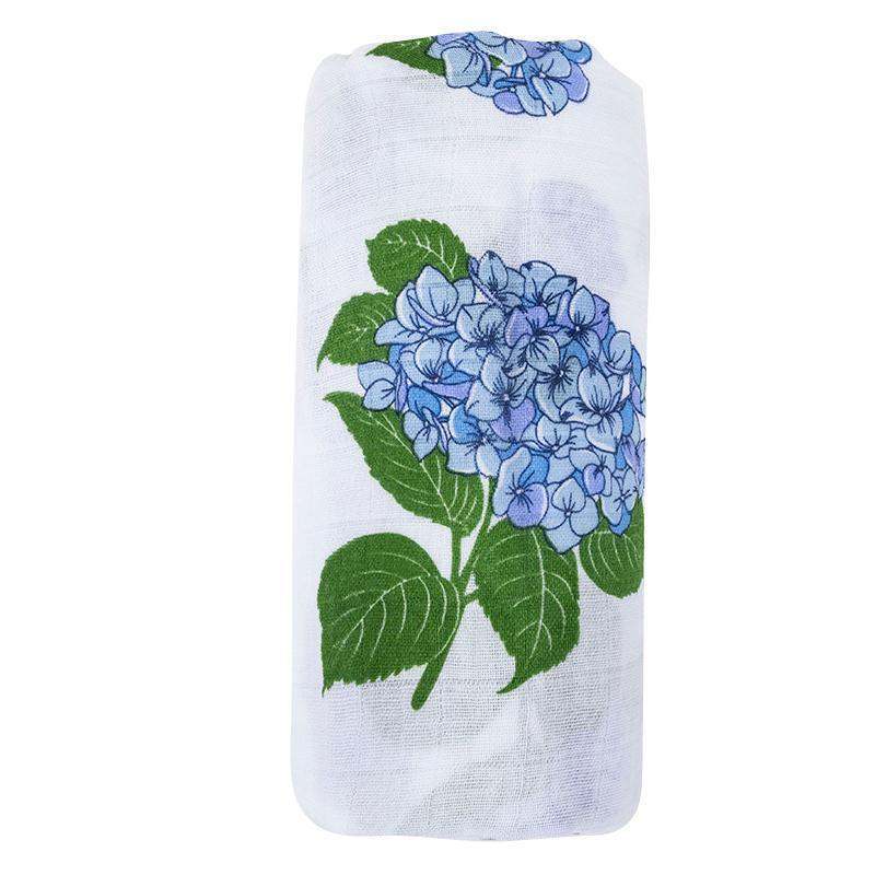 Gift Set: Hydrangeas Baby Muslin Swaddle Blanket and Burp Cloth/Bib Combo full length view