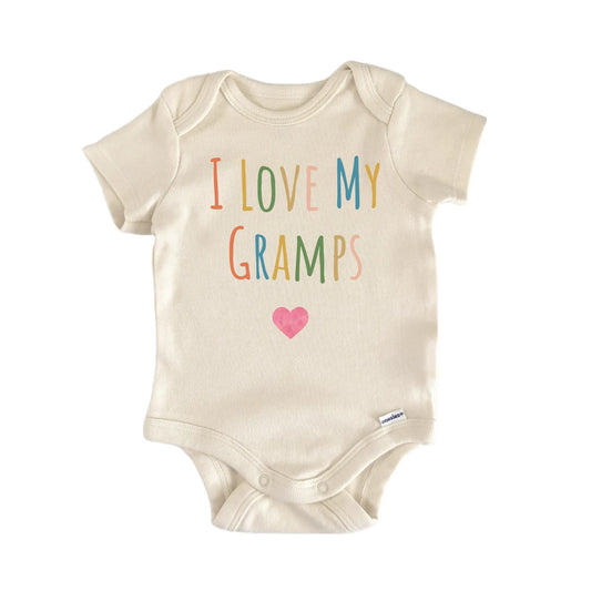I Love My Gramps newborn baby onesie with easy snap closure, front view