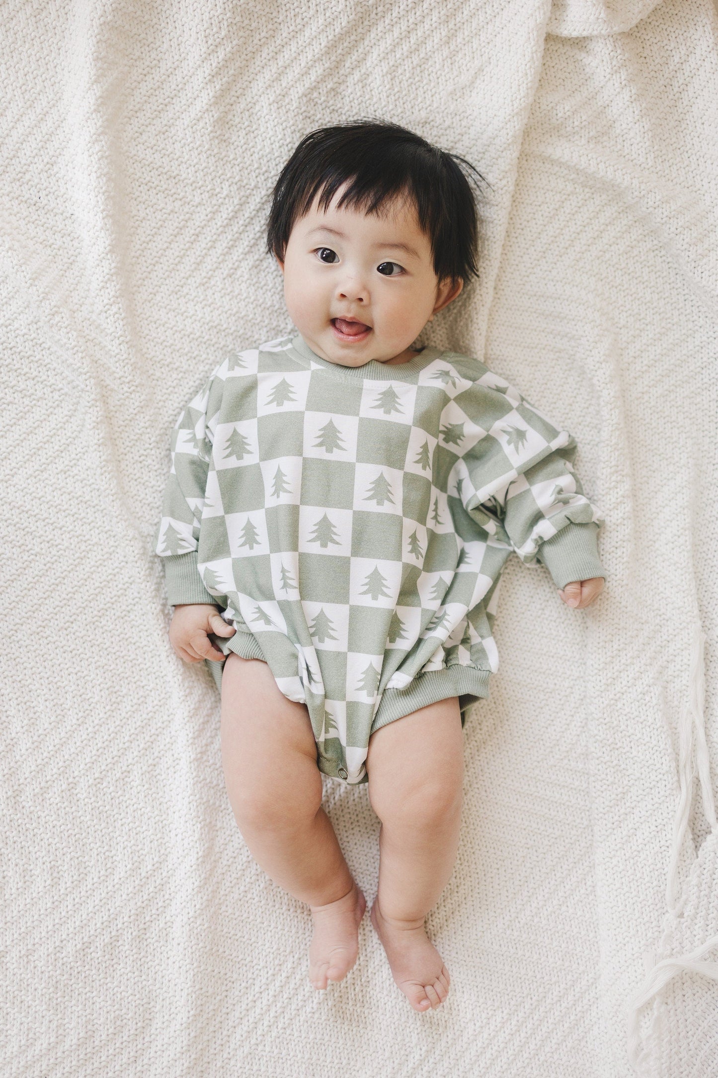 Checkered Christmas Tree Bamboo Bubble Romper