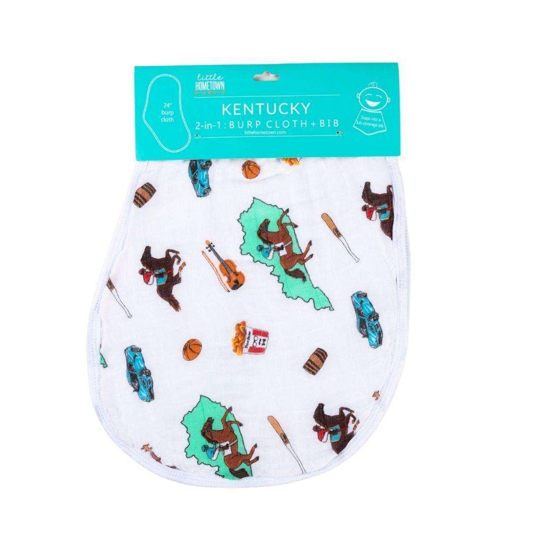 Gift Set: Kentucky Baby Muslin Swaddle Blanket and Burp Cloth/Bib Combo fabric and material close-up