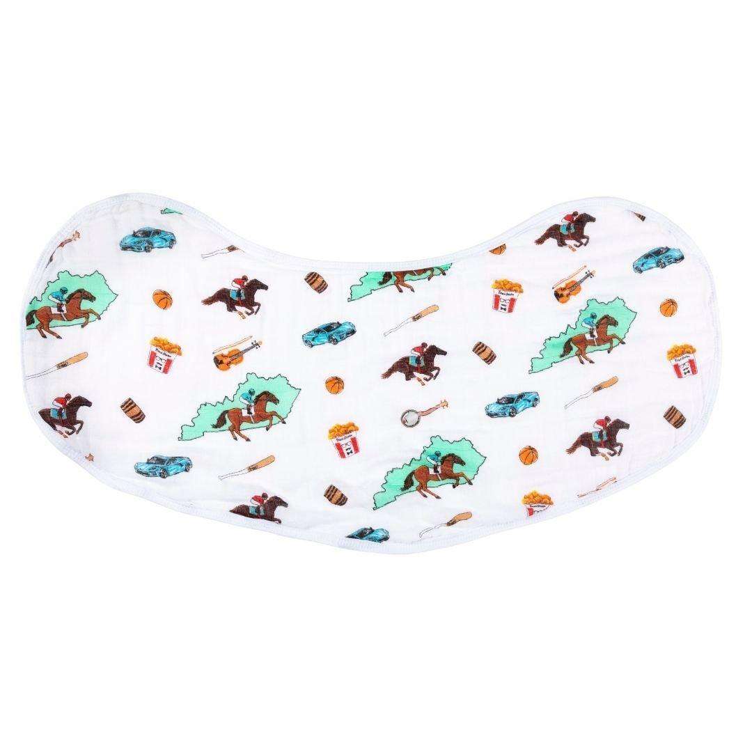 Gift Set: Kentucky Baby Muslin Swaddle Blanket and Burp Cloth/Bib Combo print and pattern detail