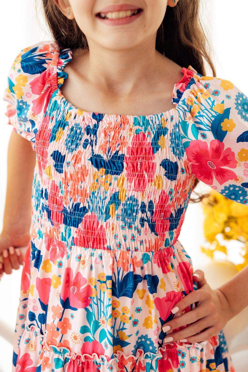 Sunshine Garden Smocked Ruffle Dress front view