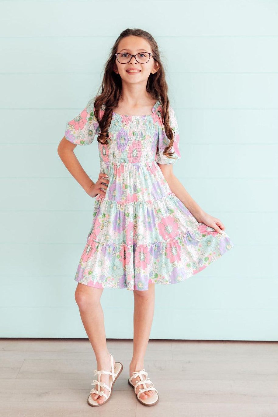 Minty Meadow Smocked Ruffle Dress detail view