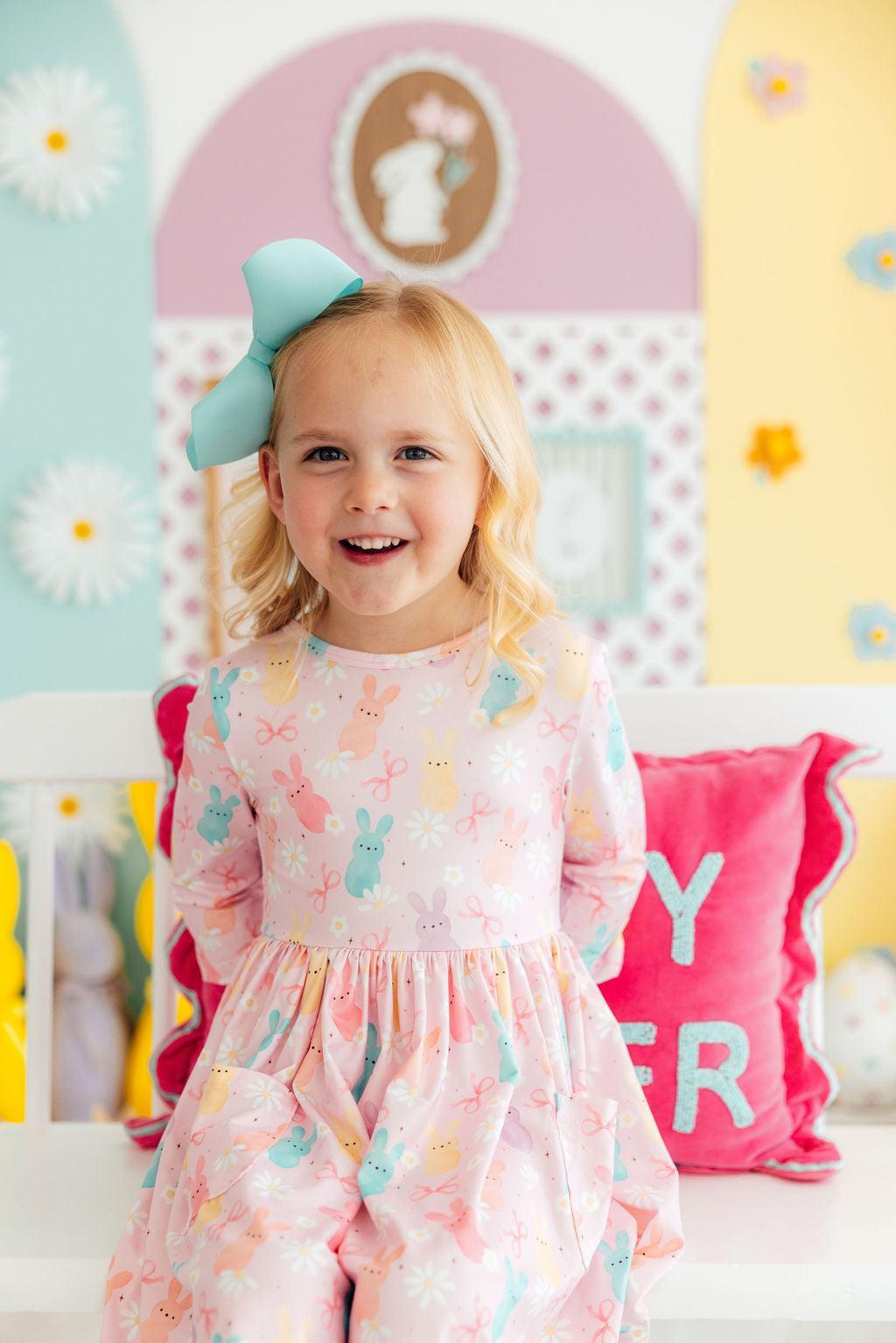 Preppy Peeps 3/4 sleeve pocket twirl dress front view