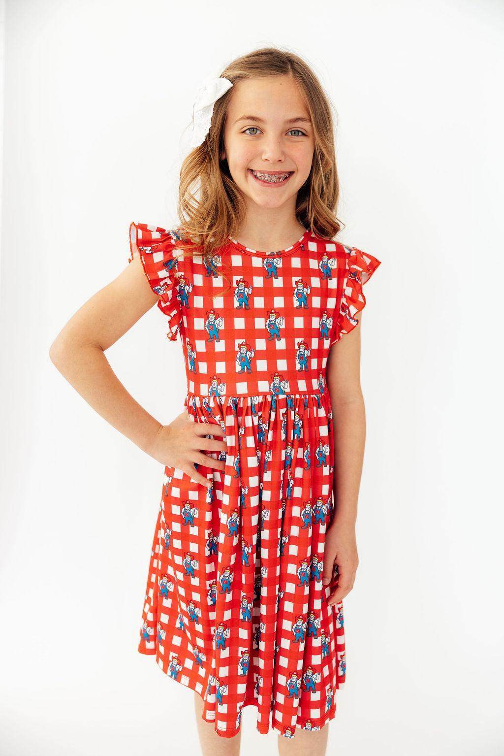 Nebraska Plaid Herbie Husker Flutter Twirl Dress