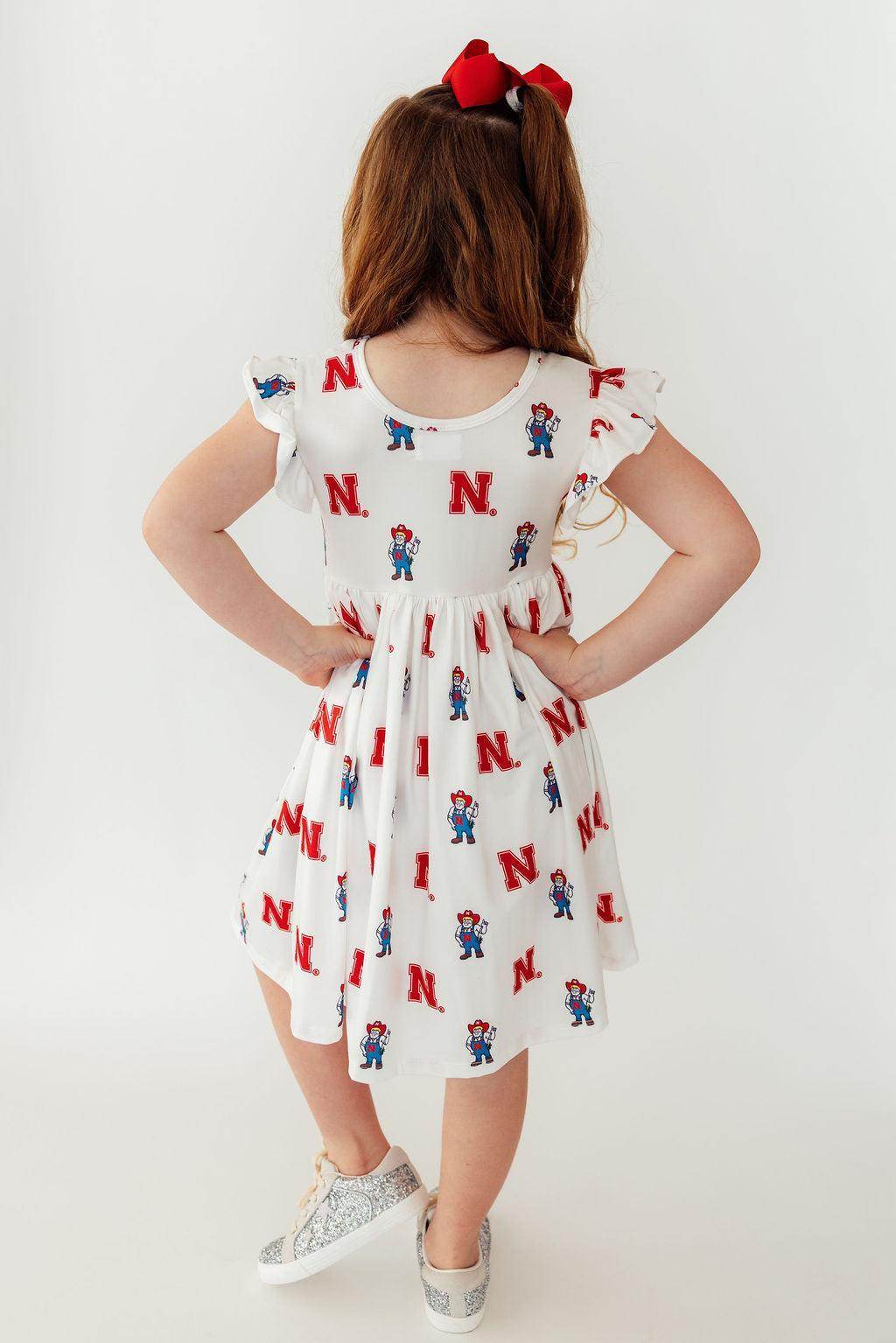 Nebraska White Herbie Husker Flutter Twirl Dress