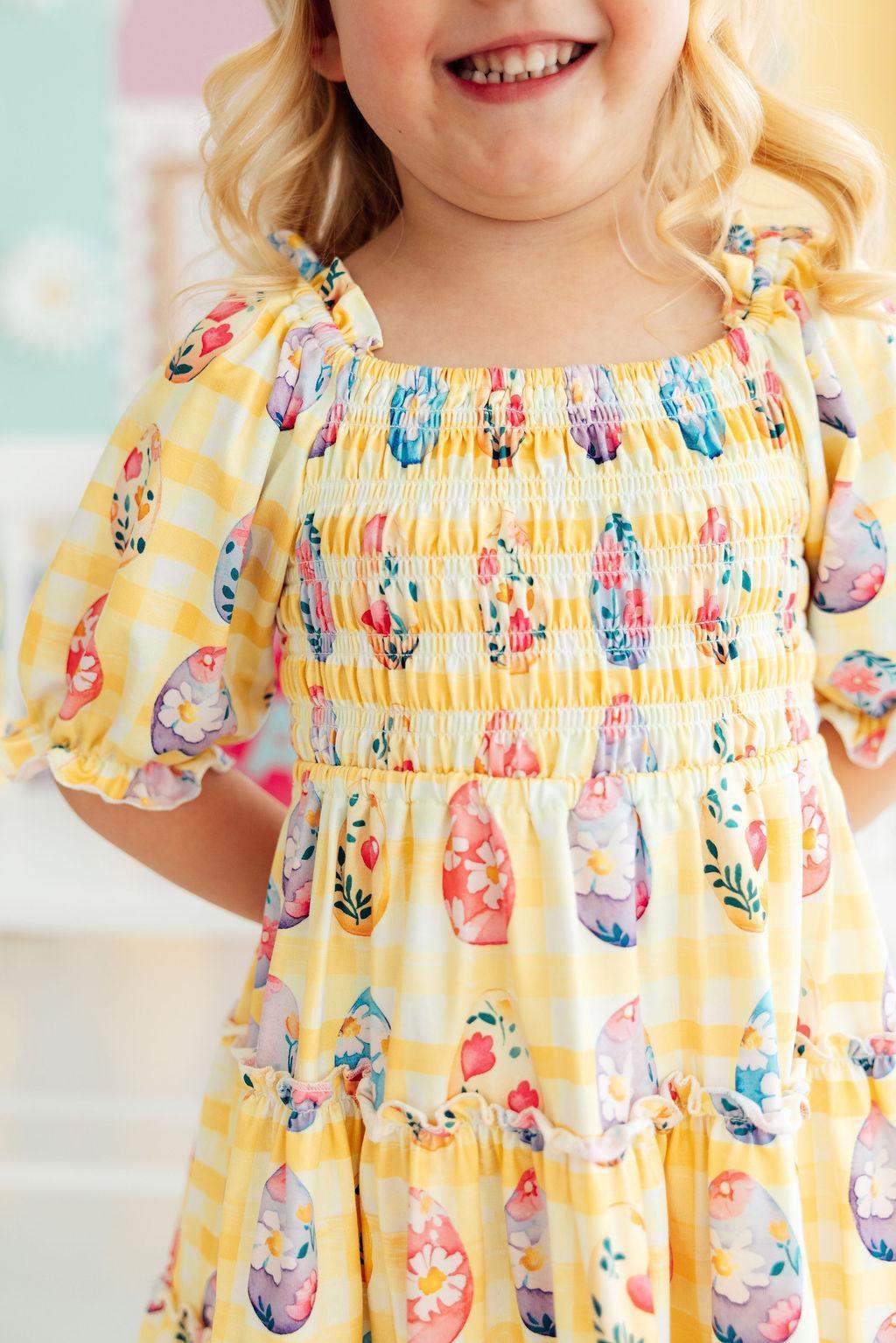 Easter Picnic smocked ruffle dress detail view