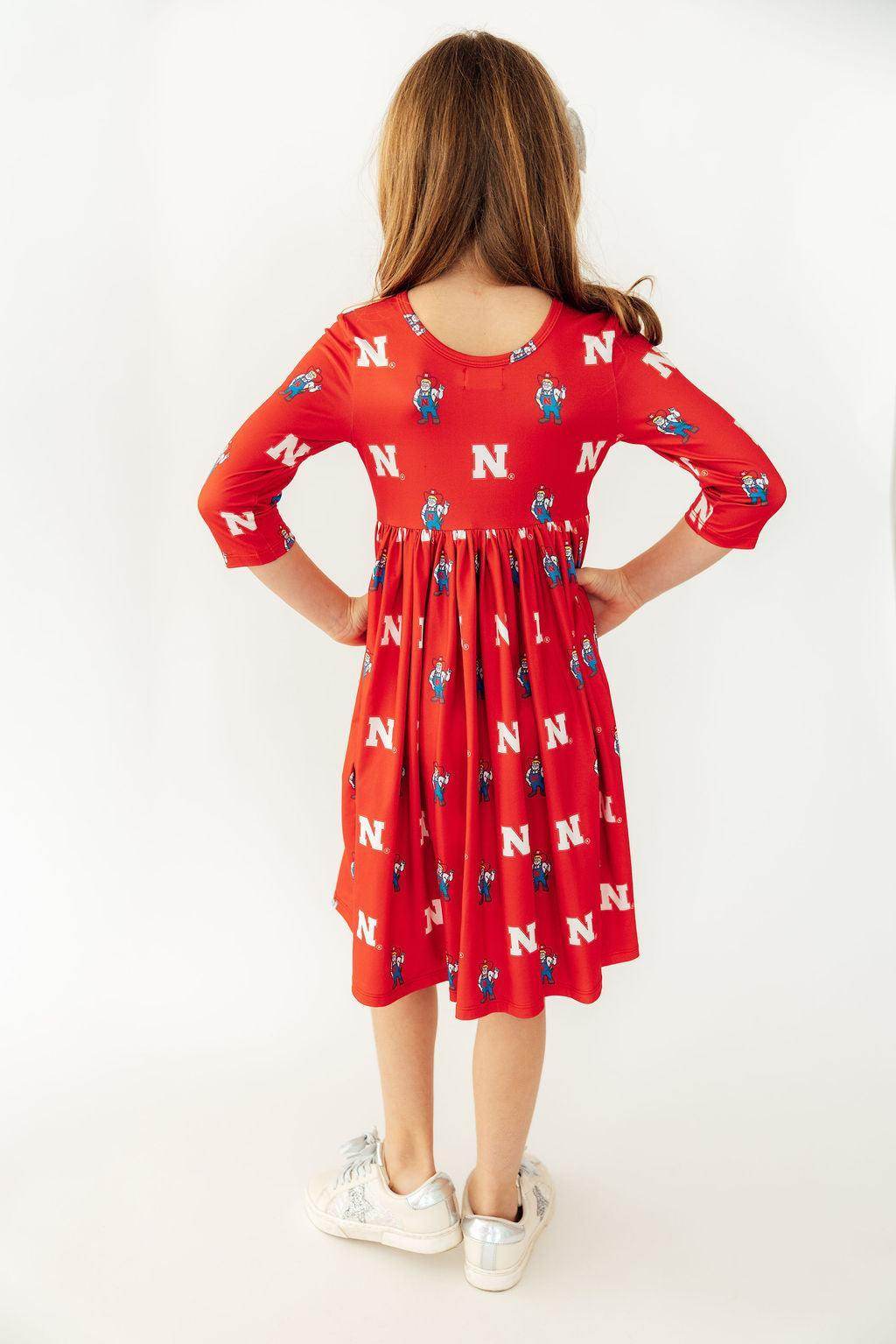 Nebraska Red Herbie Husker 3/4 Sleeve Pocket Twirl Dress