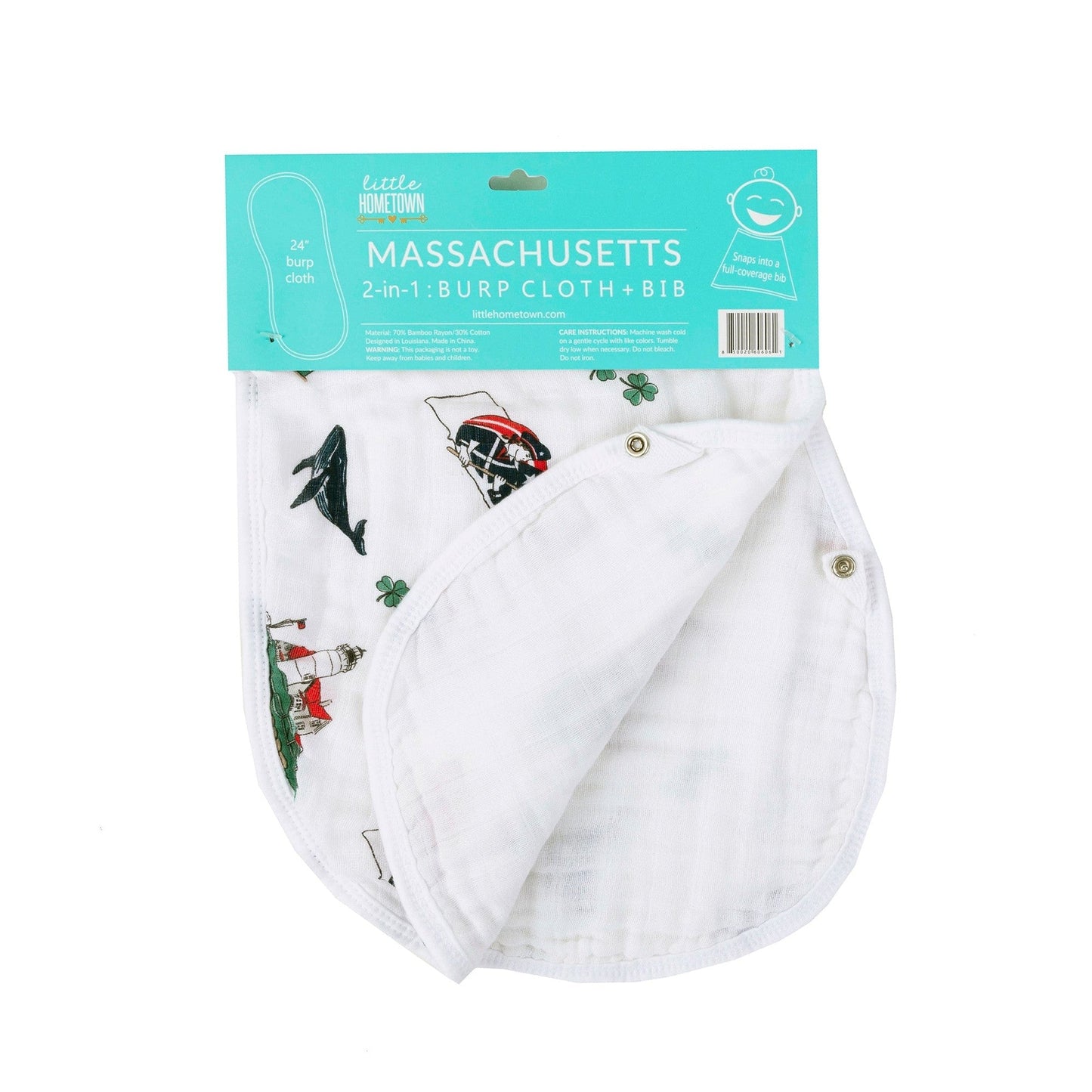 Gift Set: Massachusetts Baby Muslin Swaddle Blanket and Burp Cloth/Bib Combo