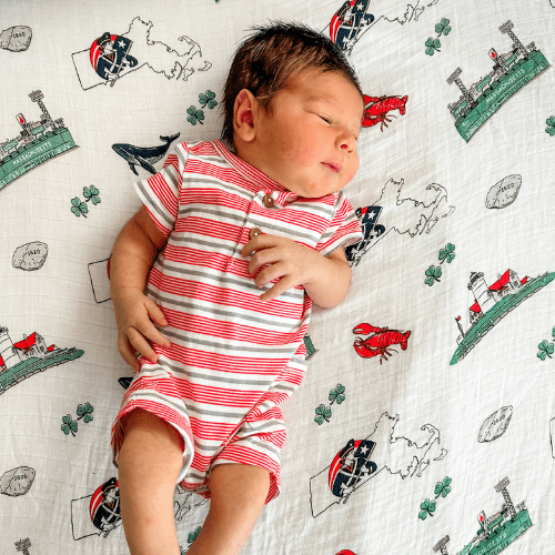 Gift Set: Massachusetts Baby Muslin Swaddle Blanket and Burp Cloth/Bib Combo