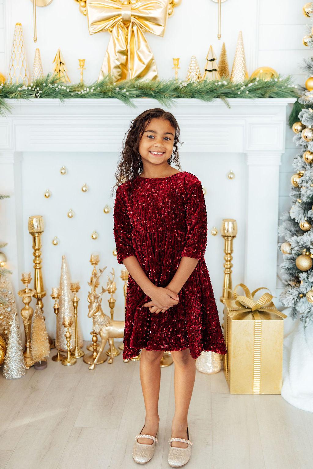 Cranberry Velvet Sequin Dress