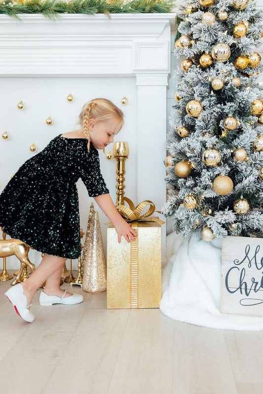 Hunter Green Velvet Sequin Dress