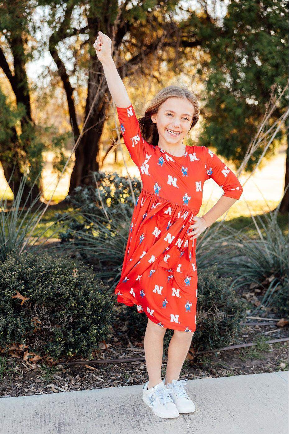 Nebraska Red Herbie Husker 3/4 Sleeve Pocket Twirl Dress