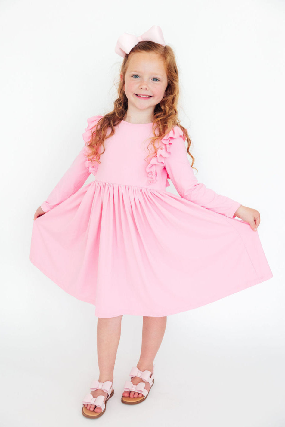 Bubblegum Pink L/S Ruffle Twirl Dress