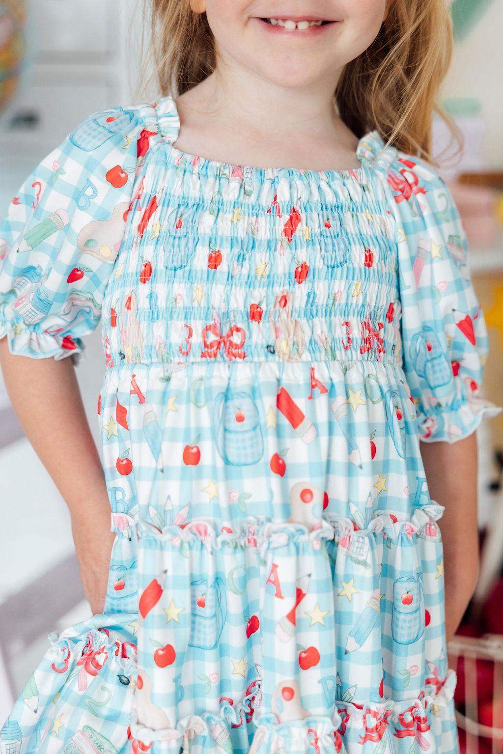 Honor Roll Smocked Ruffle Dress front view