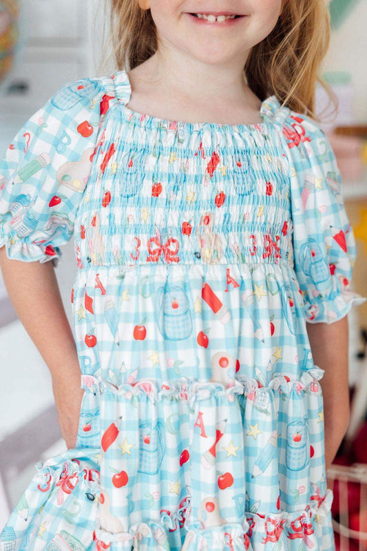 Honor Roll Smocked Ruffle Dress front view