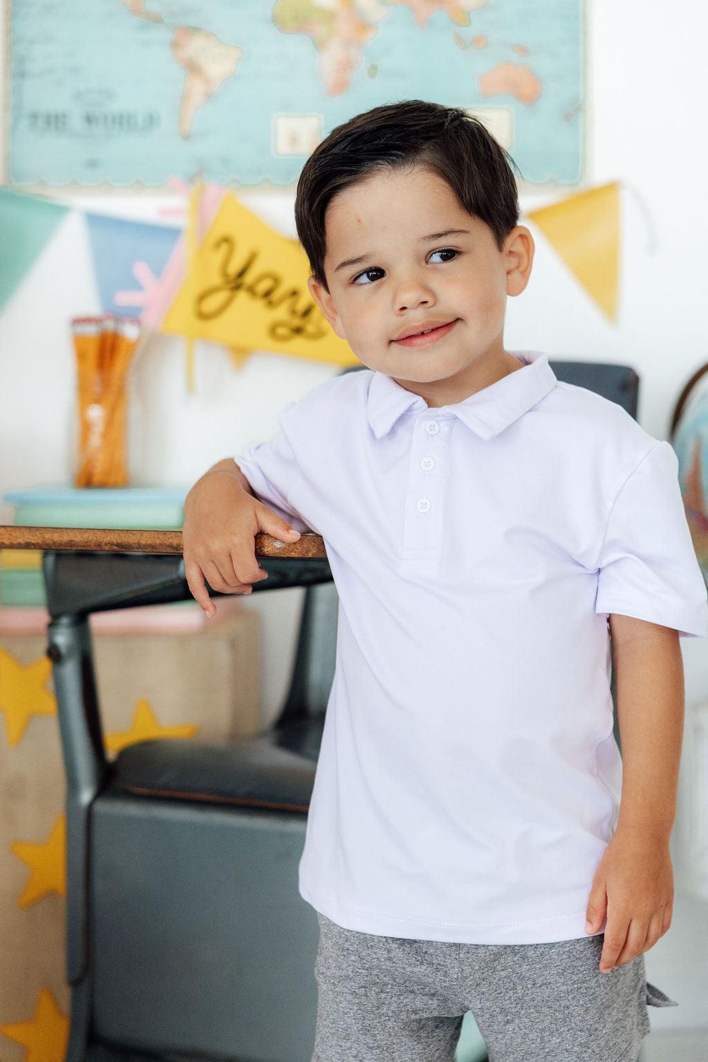 Boys White S/S Polo detail view