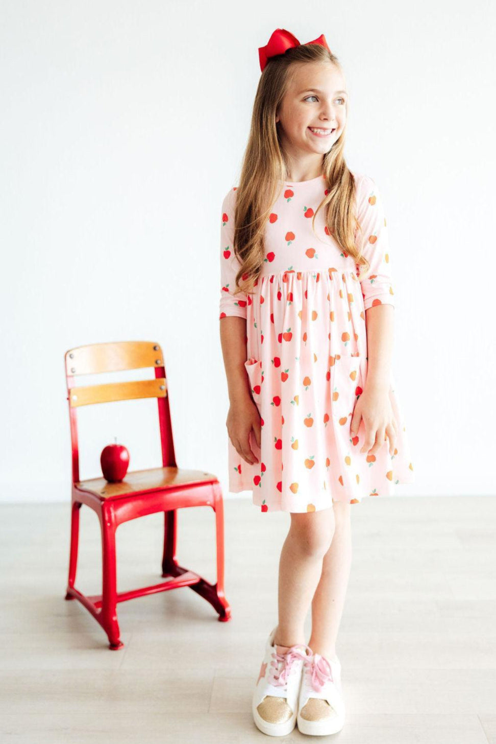 An Apple a Day 3/4 Sleeve Pocket Twirl Dress