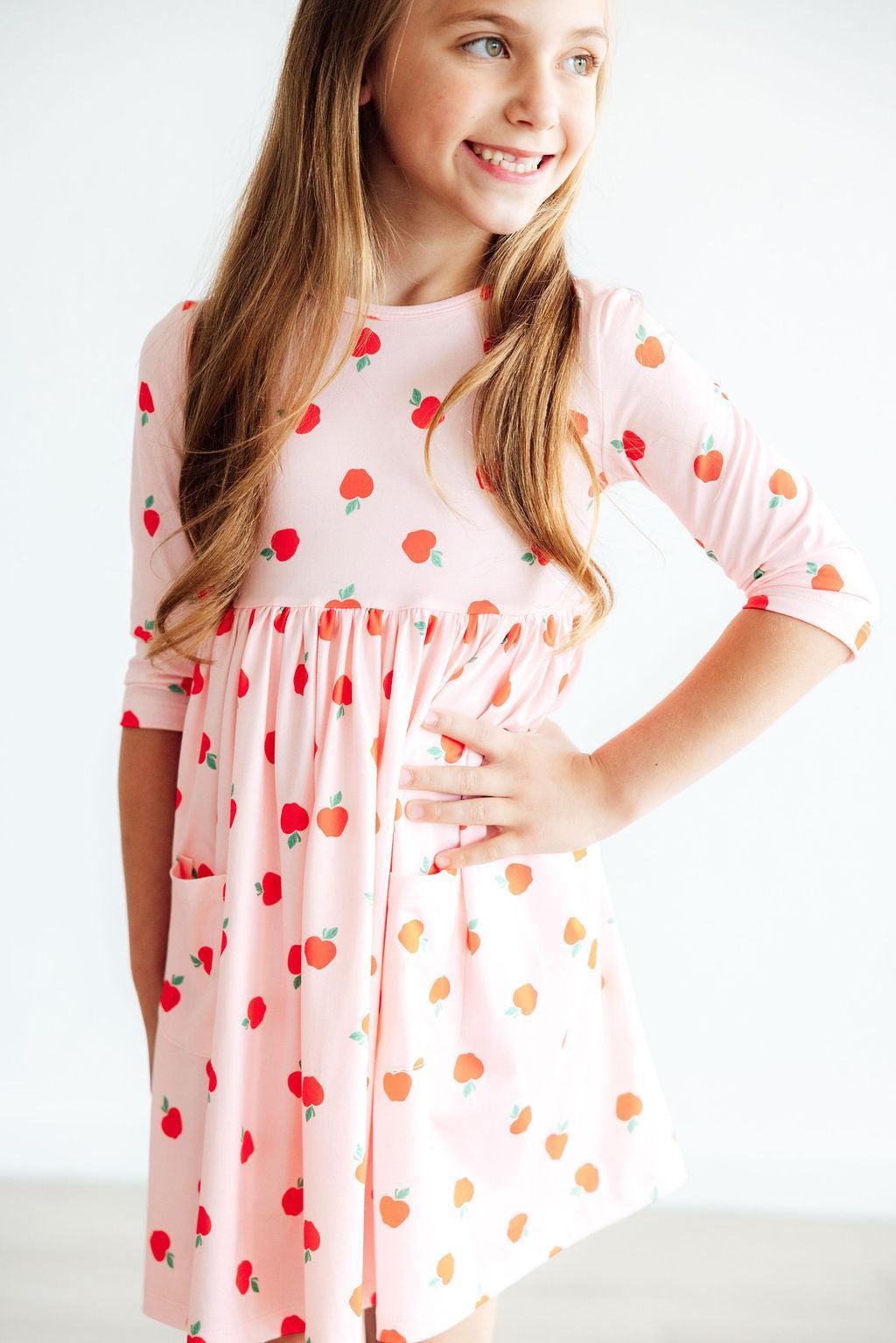 An Apple a Day 3/4 Sleeve Pocket Twirl Dress