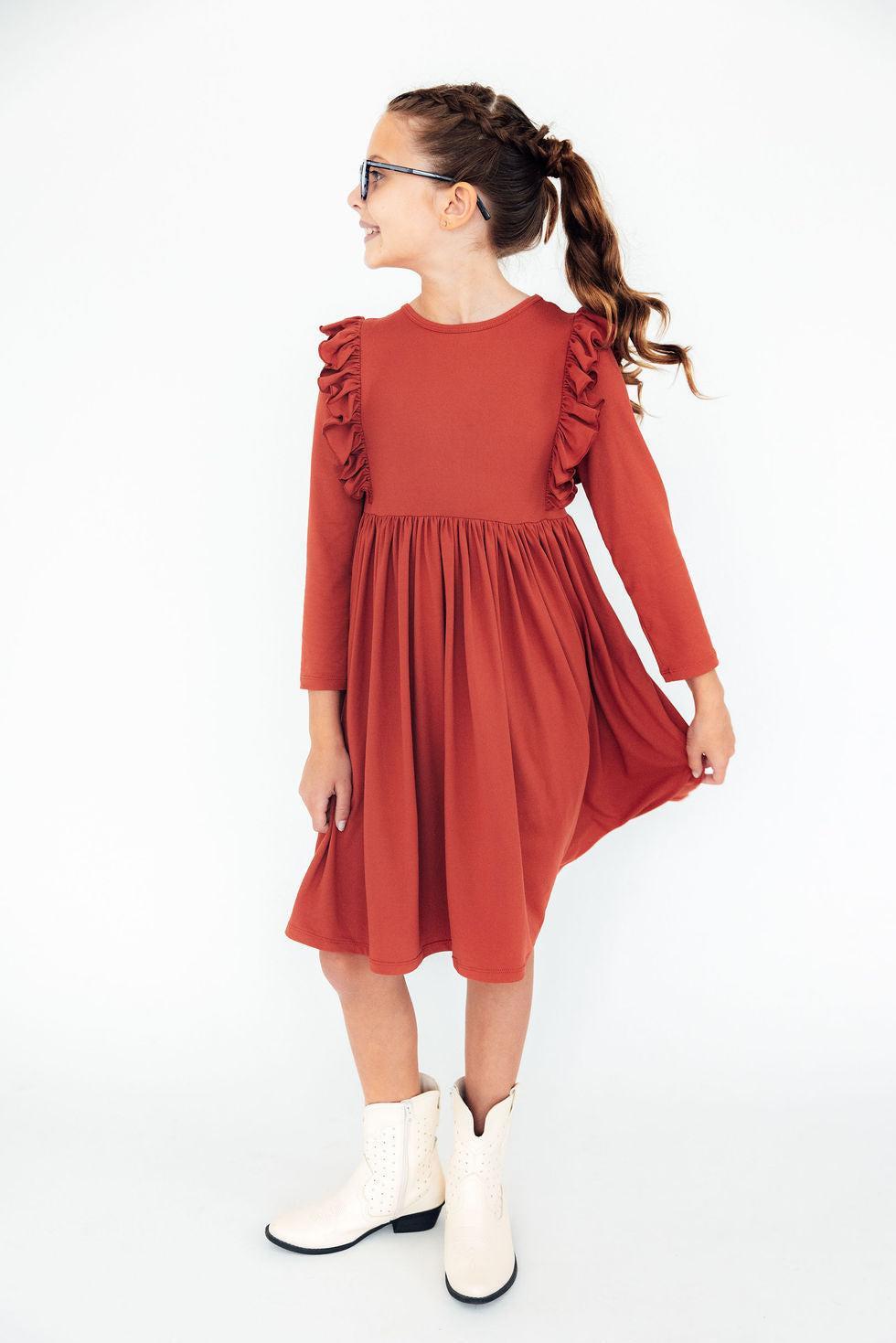 Pumpkin Spice L/S Ruffle Twirl Dress