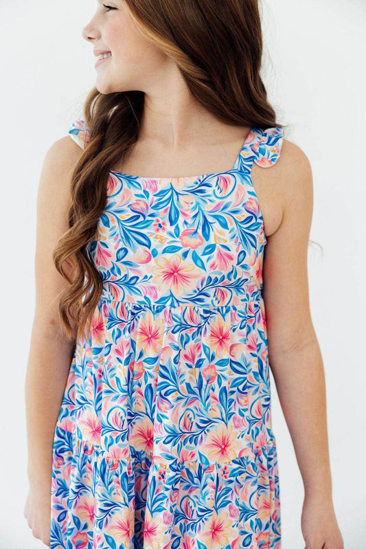 Watercolor Floral Ruffle Maxi Dress