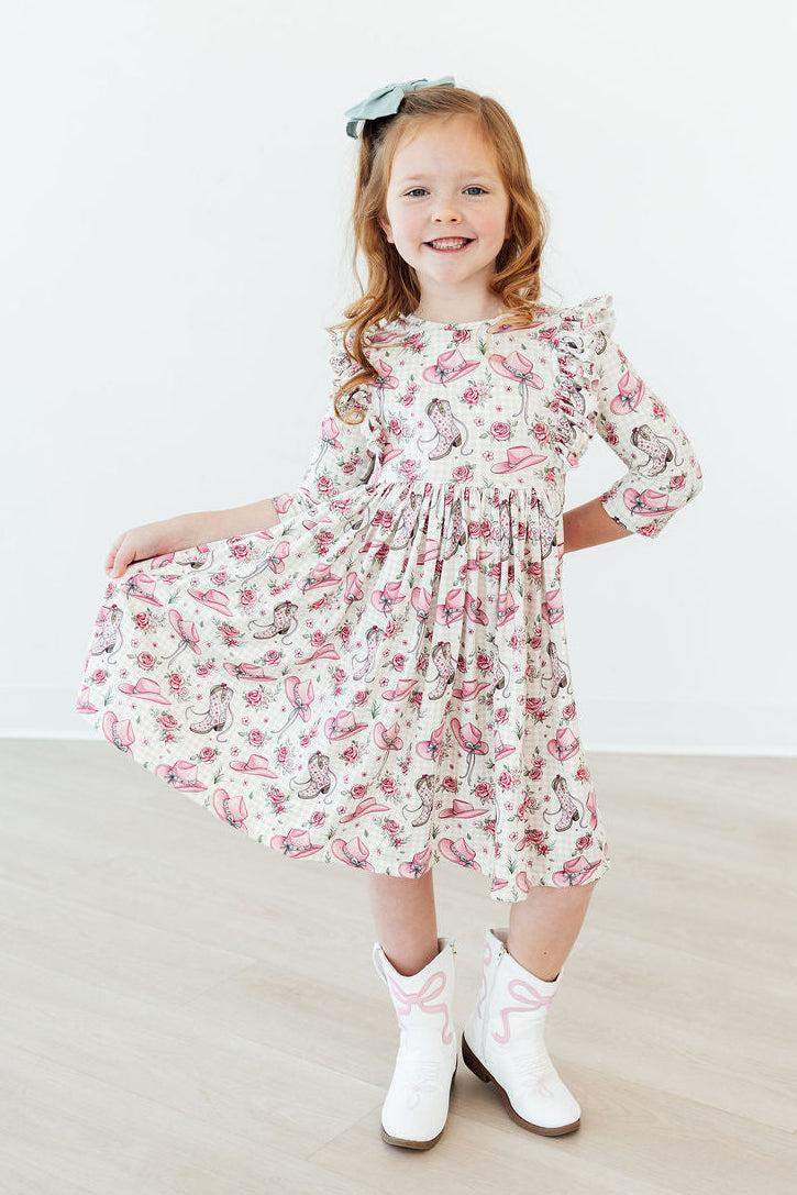 SALE Feathered Friends Smocked Ruffle Dress back view