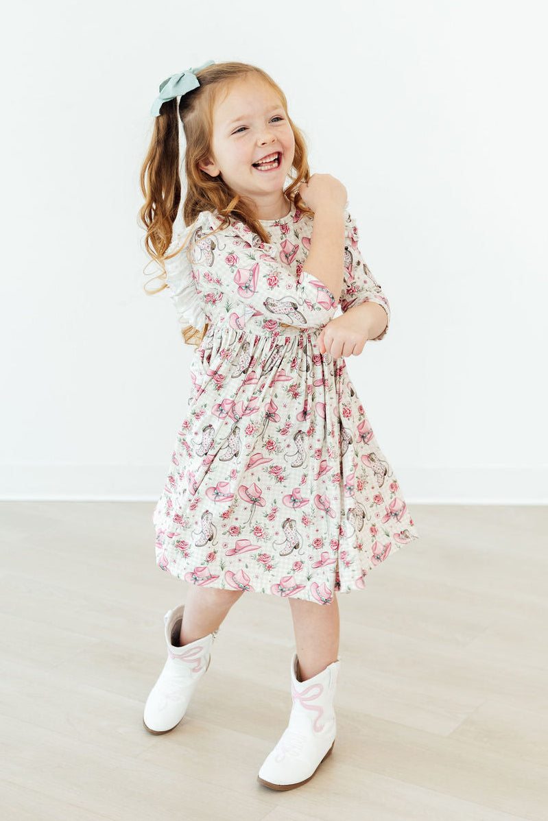 SALE Feathered Friends Smocked Ruffle Dress side view
