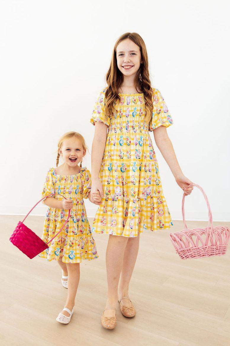 Easter Picnic smocked ruffle dress full length view