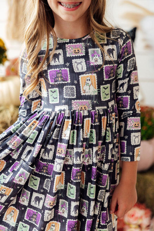 Trick or Treat 3/4 Sleeve Pocket Twirl Dress