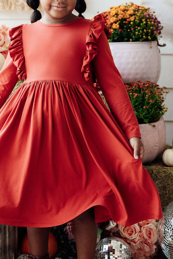 Pumpkin Spice L/S Ruffle Twirl Dress