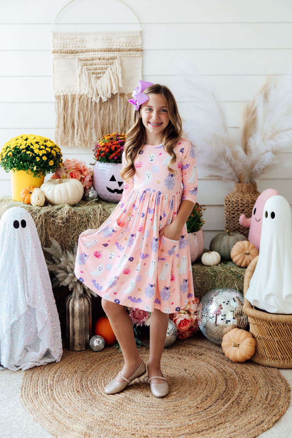 Spooky Sweetheart 3/4 Sleeve Pocket Twirl Dress