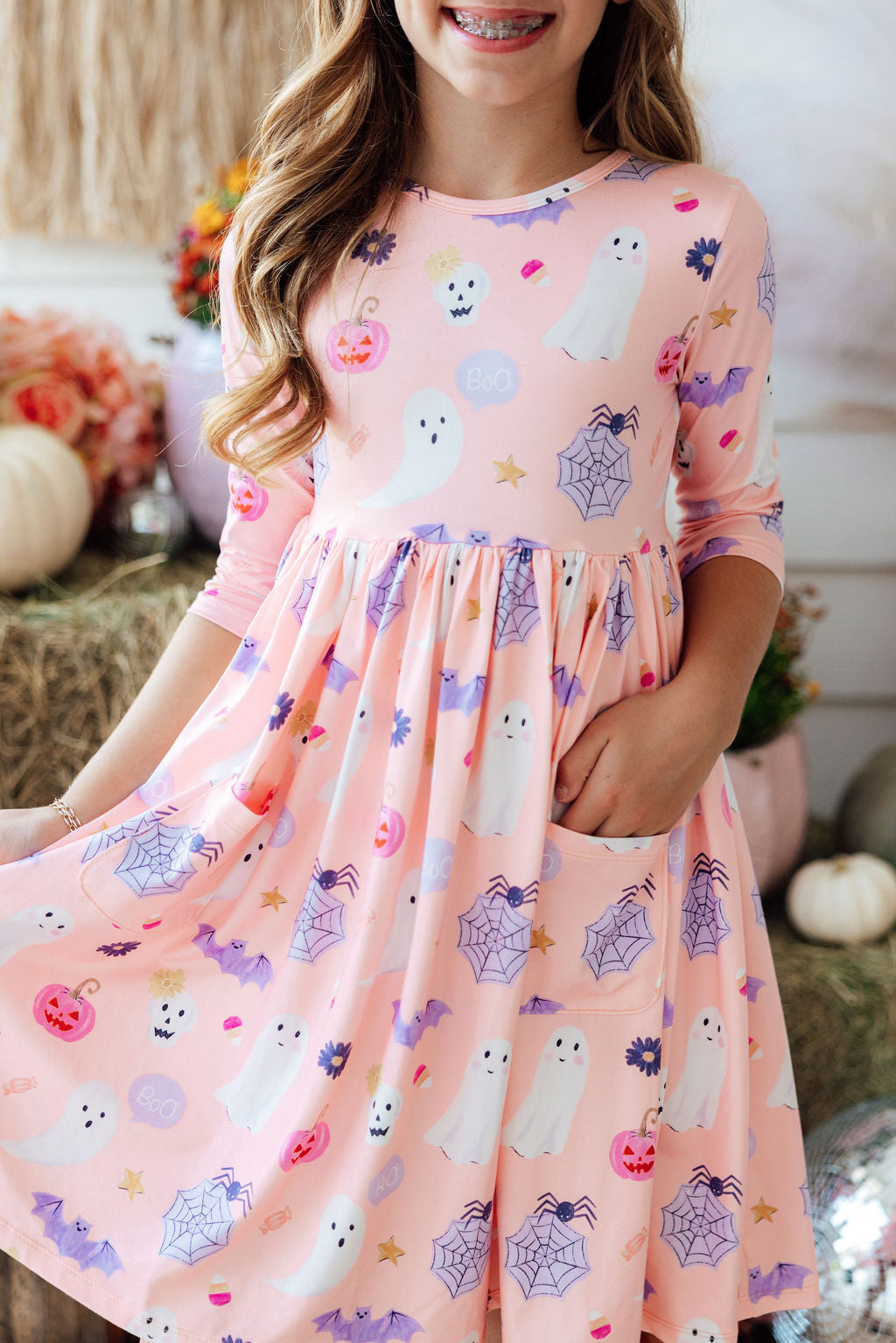 Spooky Sweetheart 3/4 Sleeve Pocket Twirl Dress