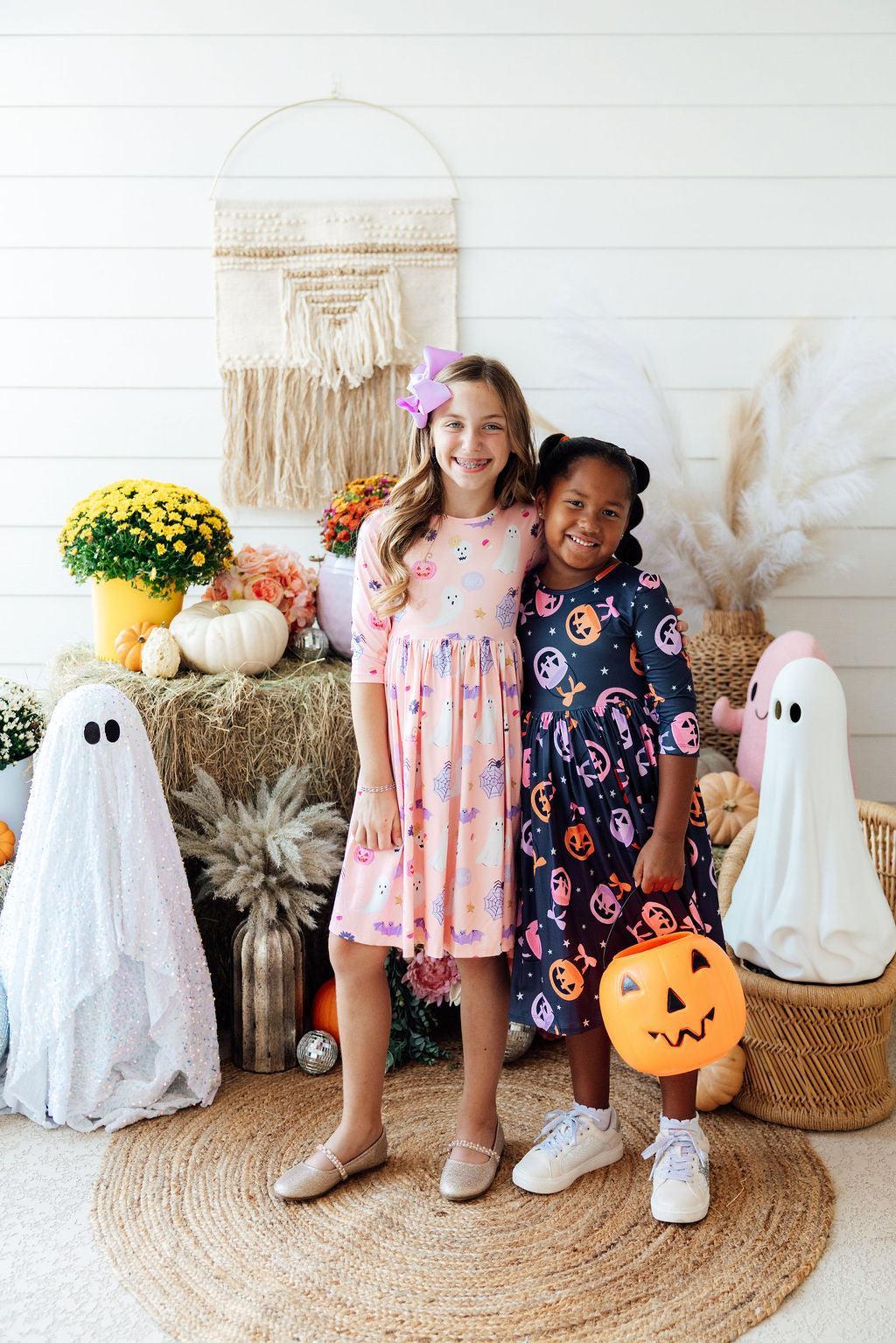 Spooky Sweetheart 3/4 Sleeve Pocket Twirl Dress