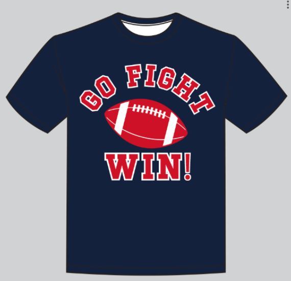 Boy Go Fight Win navy shirt with red football graphic and sporty text design