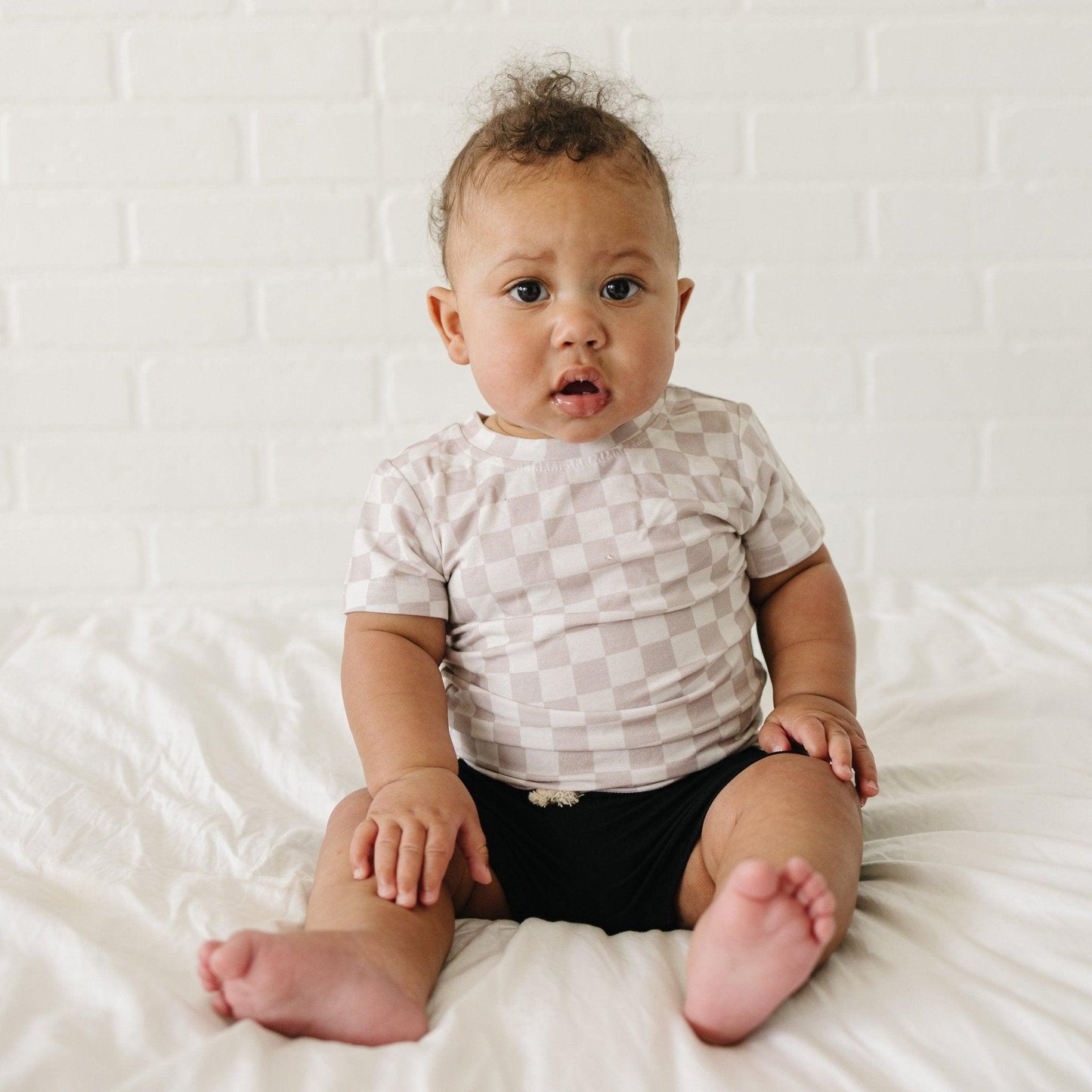 Neutral Checkered Bamboo Tee *Sizes 3/6m & sz 6 left