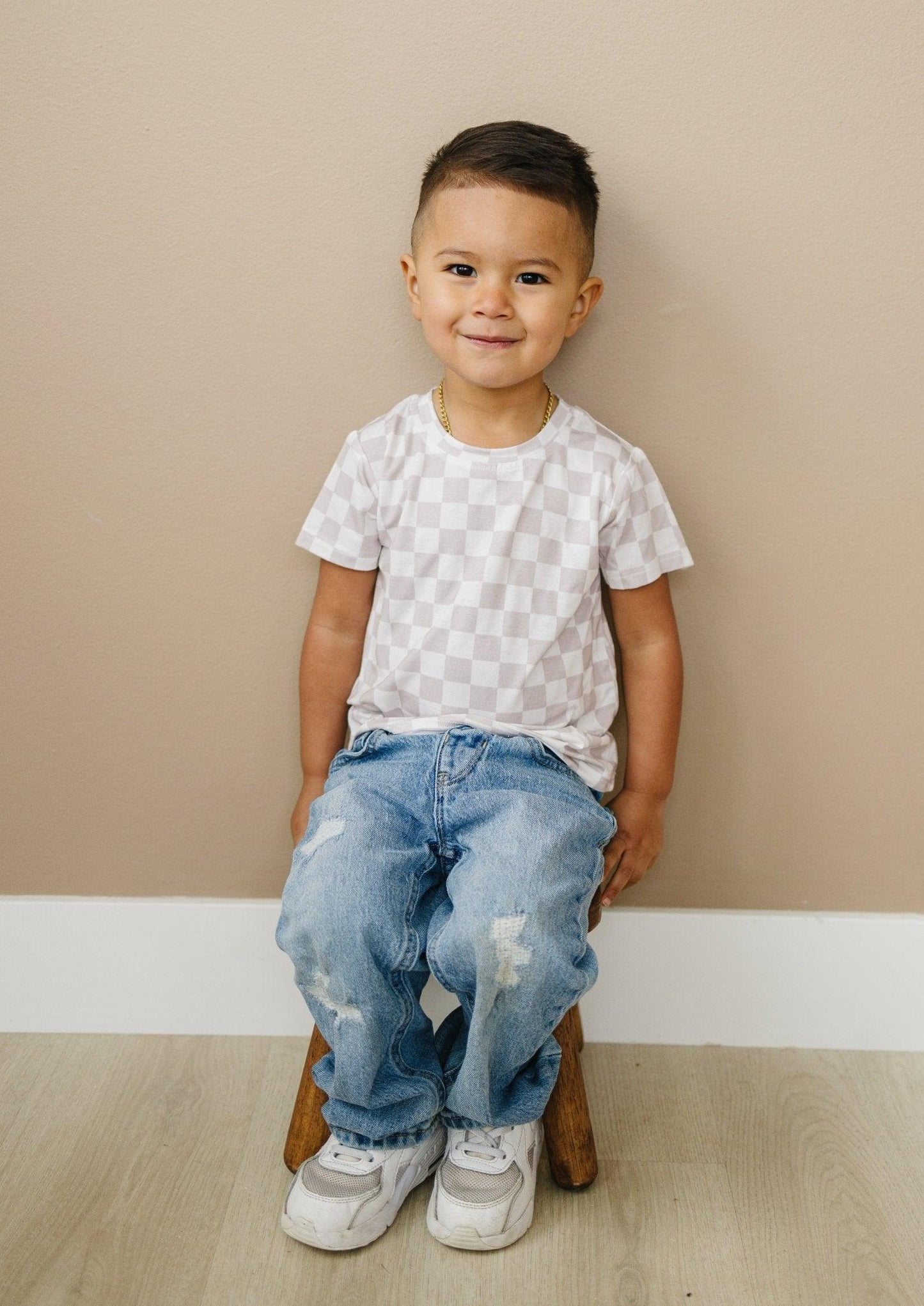 Neutral Checkered Bamboo Tee *Sizes 3/6m & sz 6 left