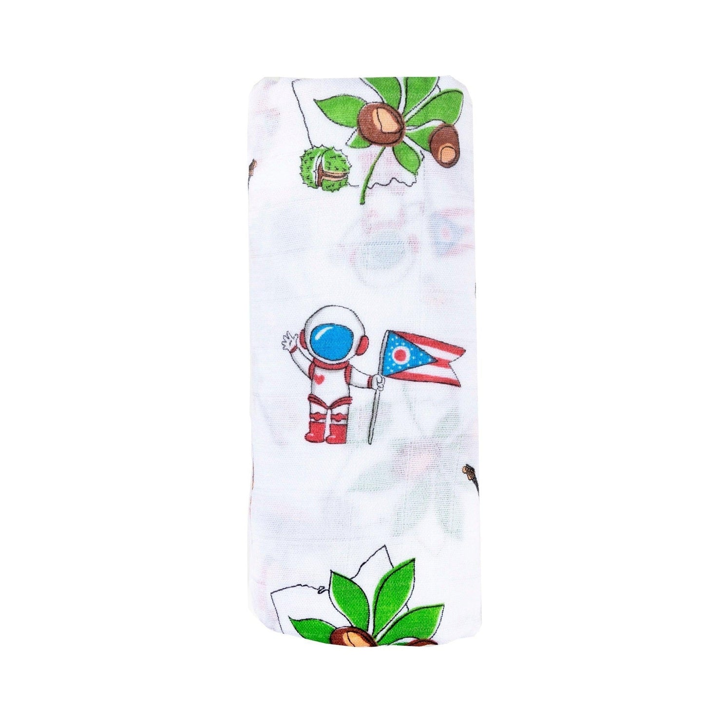 Gift Set: Ohio Baby Muslin Swaddle Receiving Blanket and Burp Cloth / Bib Combo