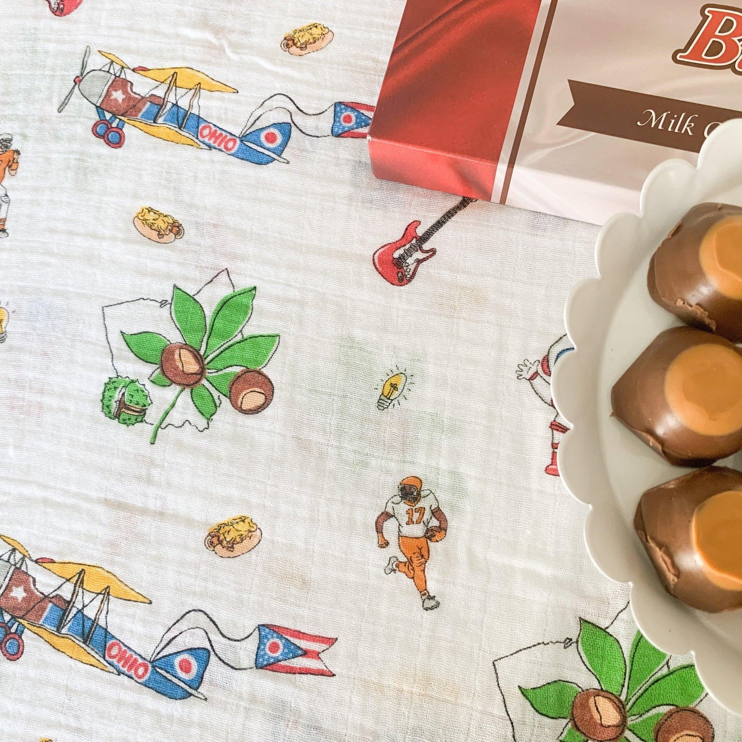 Gift Set: Ohio Baby Muslin Swaddle Receiving Blanket and Burp Cloth / Bib Combo