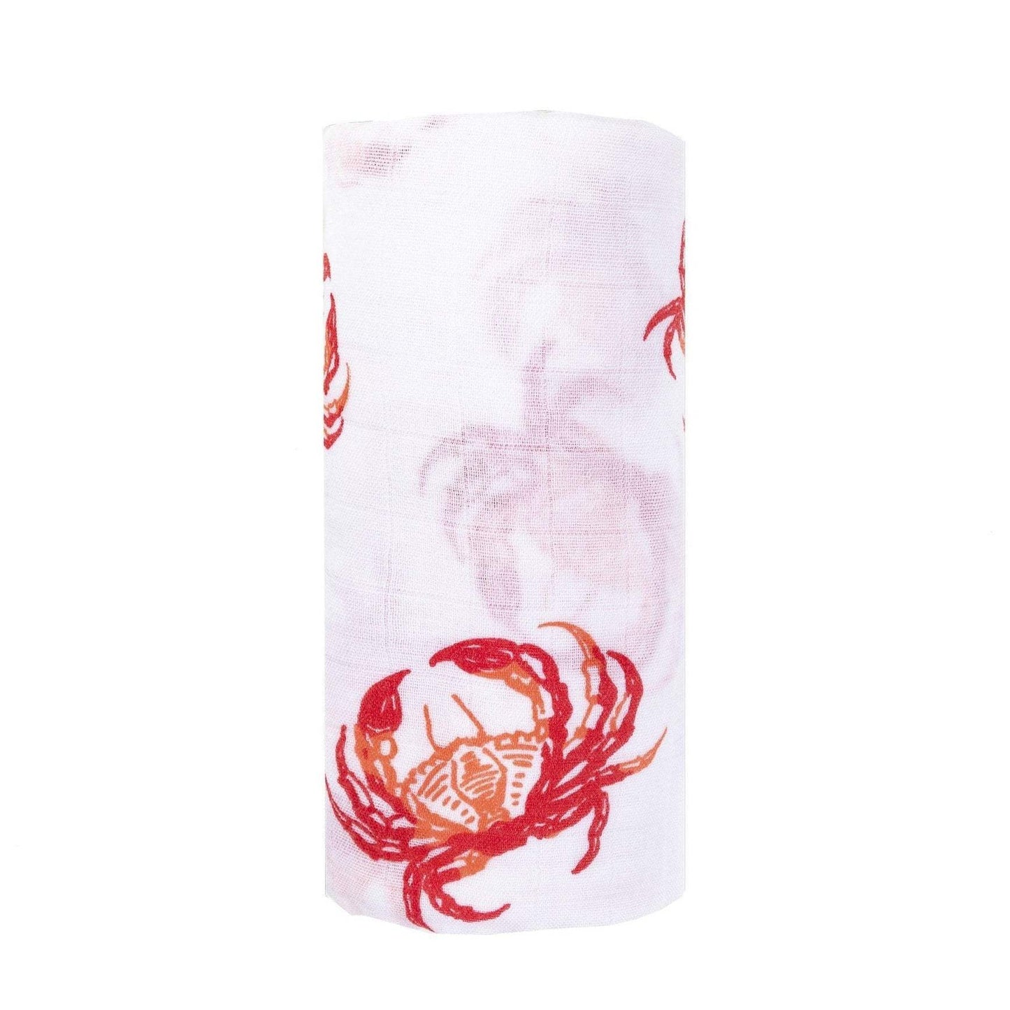 Gift Set: Pink Crab Baby Muslin Swaddle Blanket and Burp Cloth/Bib Combo styling detail