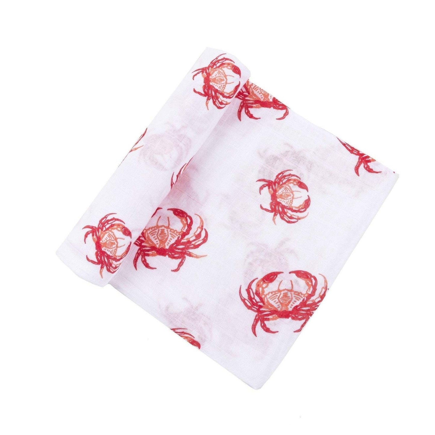 Gift Set: Pink Crab Baby Muslin Swaddle Blanket and Burp Cloth/Bib Combo fabric and material close-up