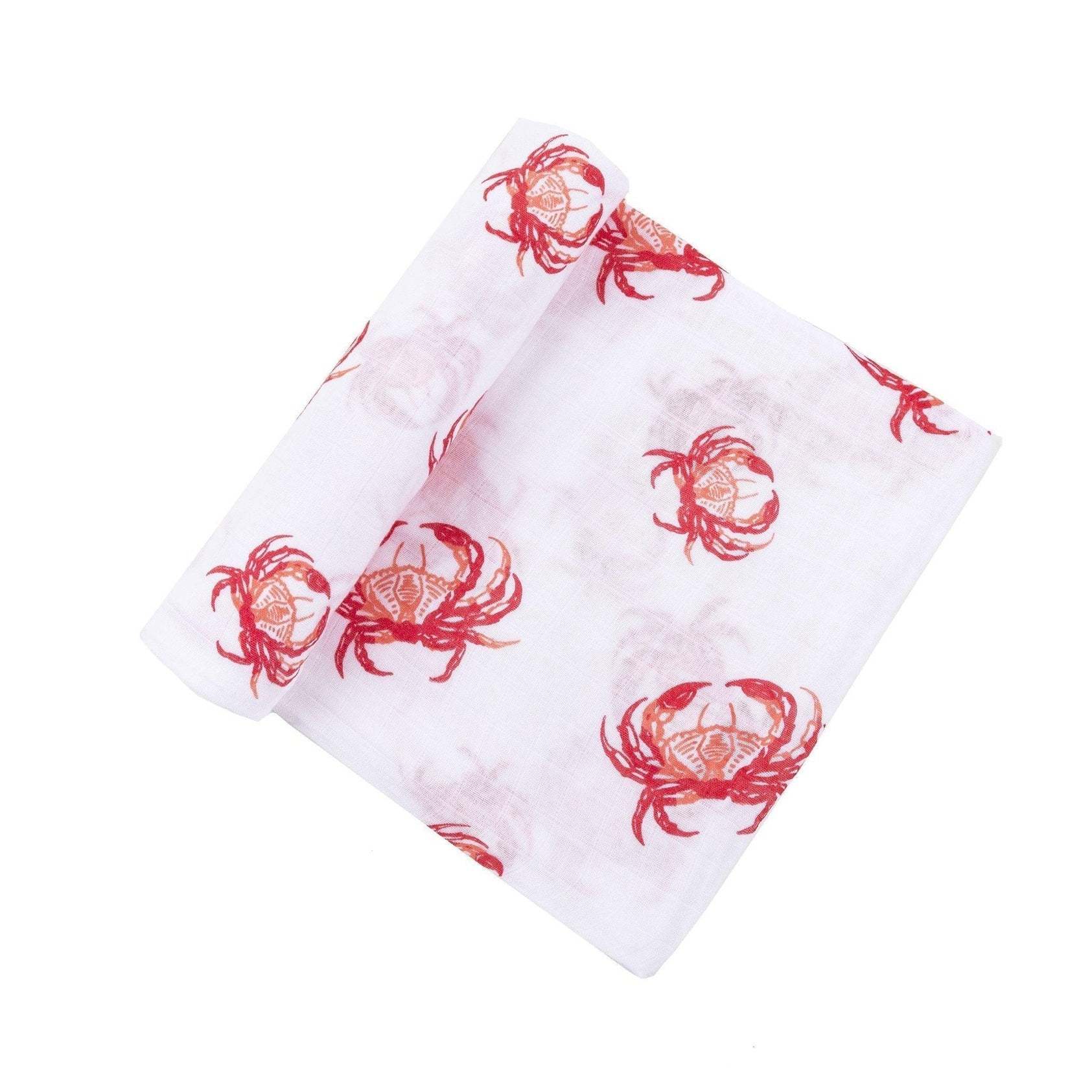Gift Set: Pink Crab Baby Muslin Swaddle Blanket and Burp Cloth/Bib Combo fabric and material close-up