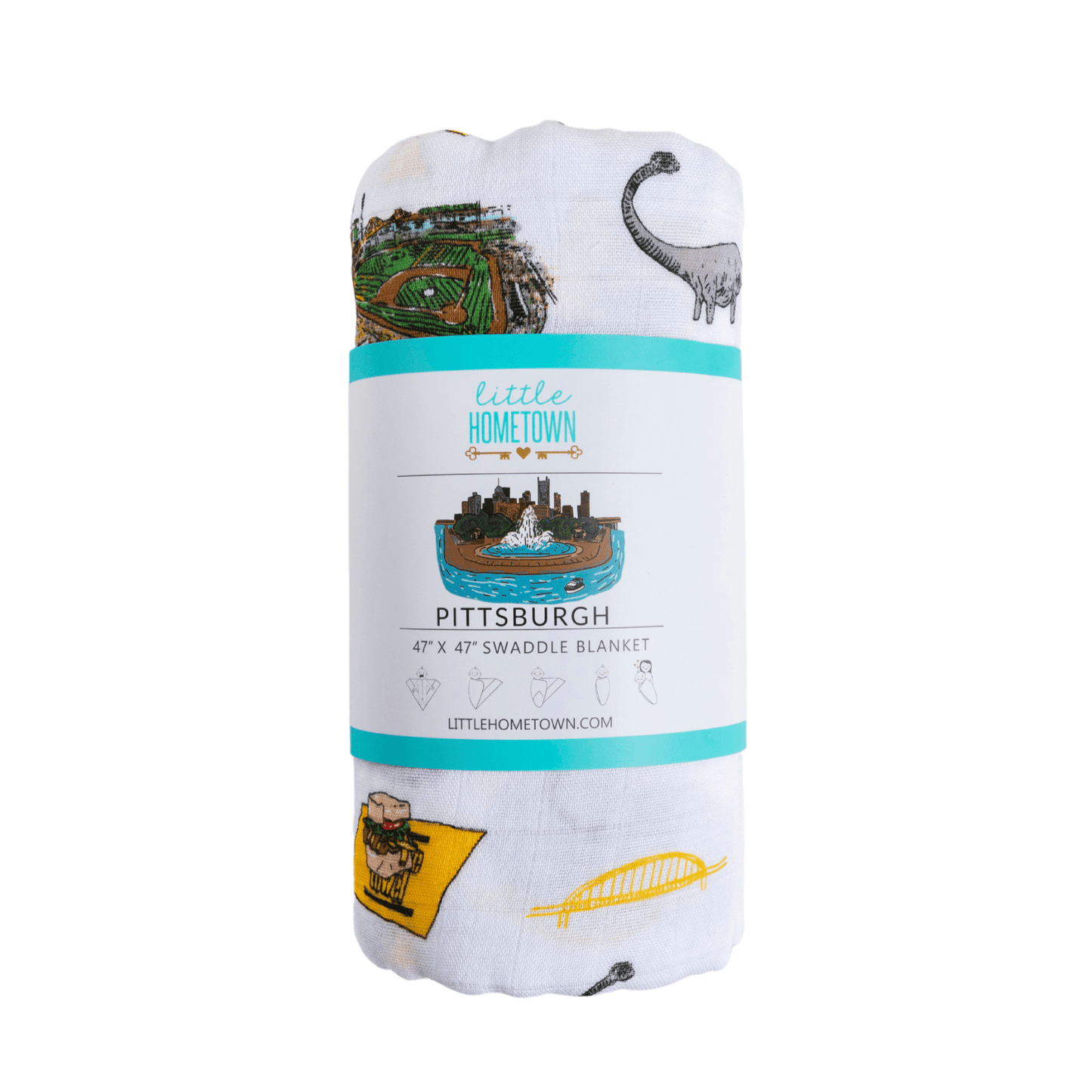 GiftSet: Pittsburgh Baby Muslin Swaddle Blanket and Burp Cloth/Bib Combo