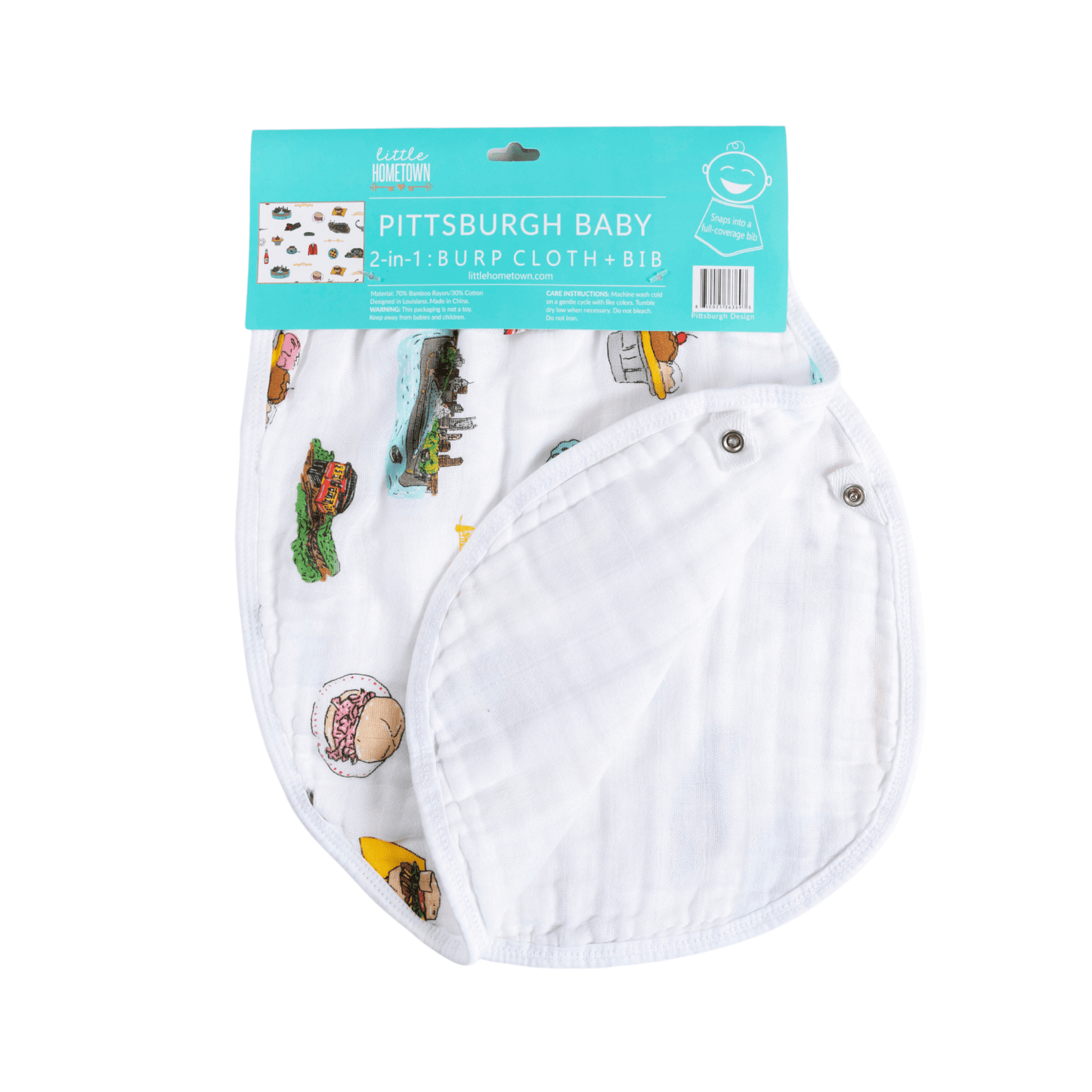 GiftSet: Pittsburgh Baby Muslin Swaddle Blanket and Burp Cloth/Bib Combo